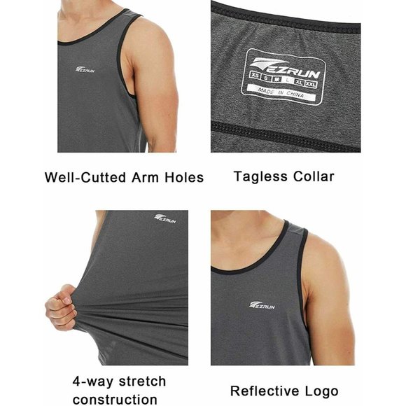 EZRUN Men's Tank Top Quick Dry Athletic Shirt Gray Size Large - Picture 3 of 9